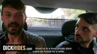 Hairy Latino Bangs Tattooed Friend Bareback in Car