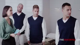 Curvy Holiday Gangbang Leaves Busty Woman Covered in Cum
