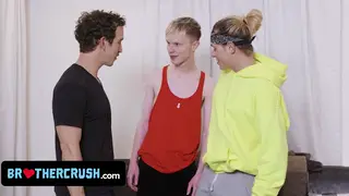 Muscular Stepbrothers Share a Teen in Bareback Threesome