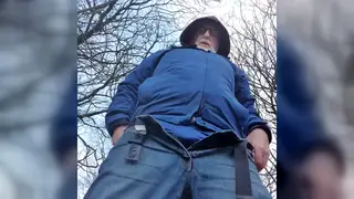 Hairy Bear Marks Territory With Public Piss at Outdoor Urinal