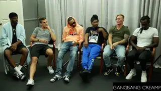 Busty Brunette MILF Devours Multiple Cocks in Gangbang