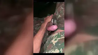 Hairy Military Stud Strokes His Massive Cock in Uniform
