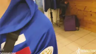 Slim Twink Strokes Himself to Release in a Public Sushi Shop
