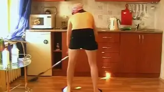 Busty Brunette Maid Rides Hard on the Kitchen Floor