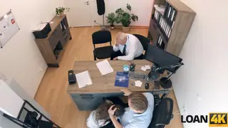 European Brunette Negotiates Loan With Office Seduction