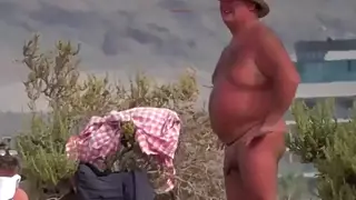Mature Chubby Daddy Flaunts Uncut Meat on Beach