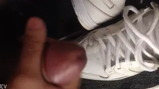 Solo Guy Strokes Off Onto His White Sneakers