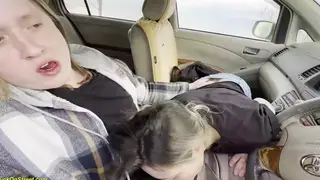 Busty Amateur Surprises Guy Jerking Off in Car