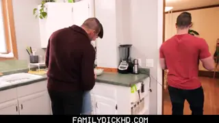 Stepdad Joins Two Stepsons for Threesome Handjobs