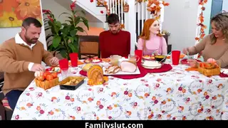Two Stepsisters Share a Stealthy Blowjob Under the Table