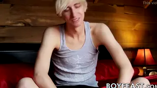 Blonde Twink Jerks His Long Cock to a Sticky Climax