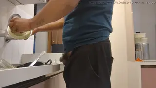 Latino Twink Services Older Daddy With Blowjob and Toys in Bathroom
