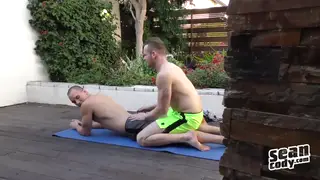 Hairy Hunk Takes Bareback From Muscular Partner