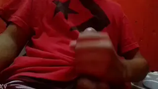 Guy Strokes His Cock to Completion in Bathroom