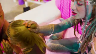 Inked Trio Takes BBC and White Cock in Wild Group Fuck