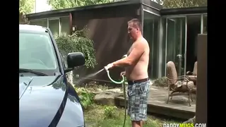 Mature Daddy Services Cock Outdoors Beside Truck