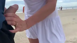 Busty MILF Strokes a Stranger to Cumshot Outdoors POV