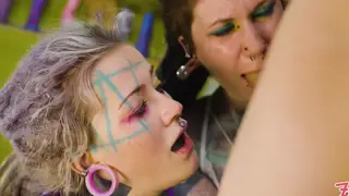 Inked Trio Mixes Lesbian Oral with Rough Anal Penetration