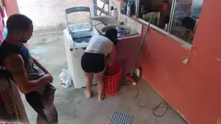 Brunette Maid in Cosplay Services Boss at the Desk