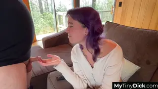 Busty Petite MILF Teases Small Penis with Oiled Handjob