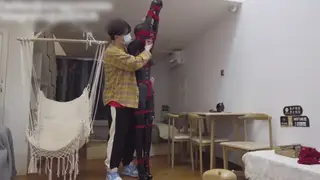 Asian Domme Whips Her Bound Sub in Latex and Stockings