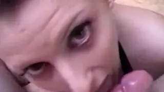 Tattooed Brunette Swallows Load in POV Blowjob