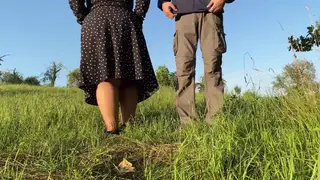 Curvy Stepmom Pisses Outdoors Before Handjob Finish