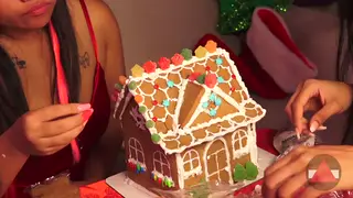 Redhead and Asian Girlfriend Share Holiday Kisses