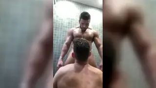 Latino Hunk Receives Oral Outdoors in Shower