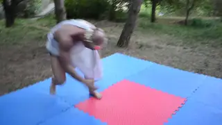 Blonde Goddess in Cosplay Armor Dominates Submissive Man