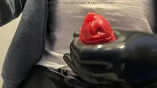 European Guy Gloved Wank in Mall Toilet