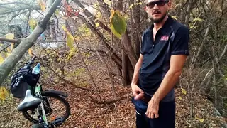Hairy European Daddy Jerks Off Outdoors in Public