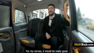 European Busty Driver Rides Nervous Passenger in Backseat