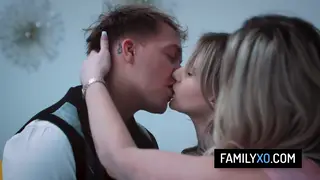 Blonde Stepmom Joins Teen Stepsiblings for a Busty Threesome