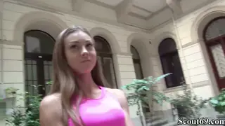 Petite German Amateur Takes a Facial at Street Casting
