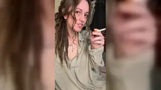Petite Brunette MILF Smokes and Teases Her Wet Pussy Solo