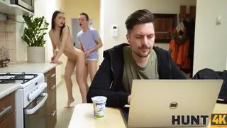 Petite Tattooed Euro Cheats While Boyfriend Helps Nearby
