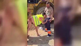 Tattooed Brunette Inspector Fucked by Handyman at Site