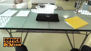 Blonde Coworker Drains an Office Boner Over the Desk