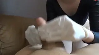 Gloves Slide Smoothly Over Hard Shaft in Lingerie