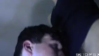 Ebony Mature Leads Blowjob Gangbang at Club Party