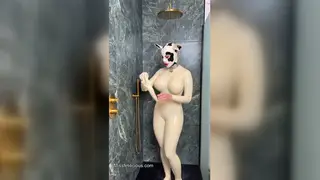 Busty MILF Peels Off Latex in the Shower