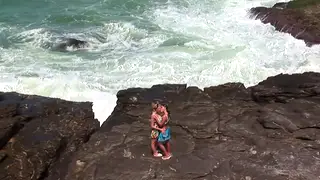 Blonde and Brunette Lovers Eat Pussy on Sunny Beach