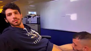 Uniformed Colleague Strokes a Thick Shaft at His Desk