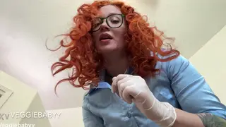 Redhead Stepsister in Gloves Gives POV Medical Handjob