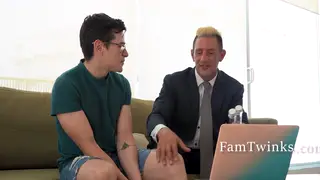 Stepdad and Stepson Share a Bareback Blowjob