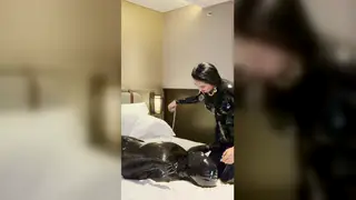 European MILF in Latex Catsuit Dominates Slave With Handjob