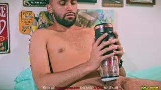 Latino Stud Tests Automatic Masturbator for Explosive Finish