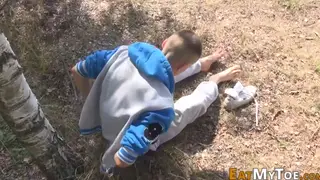 Teen Shows Off Feet Outdoors Before Stroking