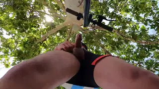 Latino Jock Strokes His Hard Cock Outdoors in Public Park